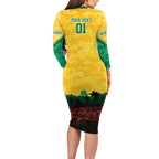 Personalized Australian Jackaroos ANZAC Family Matching Long Sleeve Bodycon Dress and Hawaiian Shirt Poppy Field Soldiers Silhouette Sunset Commemorative Design