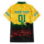 Personalized Australian Jackaroos ANZAC Family Matching Off The Shoulder Long Sleeve Dress and Hawaiian Shirt Poppy Field Soldiers Silhouette Sunset Commemorative Design