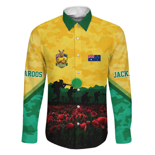 Personalized Australian Jackaroos ANZAC Family Matching Off Shoulder Maxi Dress and Hawaiian Shirt Poppy Field Soldiers Silhouette Sunset Commemorative Design