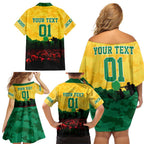 Personalized Australian Jackaroos ANZAC Family Matching Off Shoulder Short Dress and Hawaiian Shirt Poppy Field Soldiers Silhouette Sunset Commemorative Design
