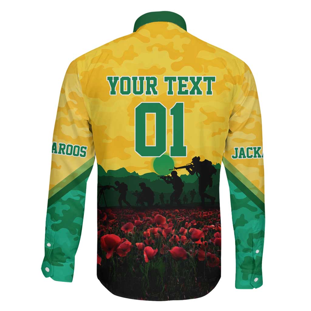 Personalized Australian Jackaroos ANZAC Family Matching Off Shoulder Short Dress and Hawaiian Shirt Poppy Field Soldiers Silhouette Sunset Commemorative Design