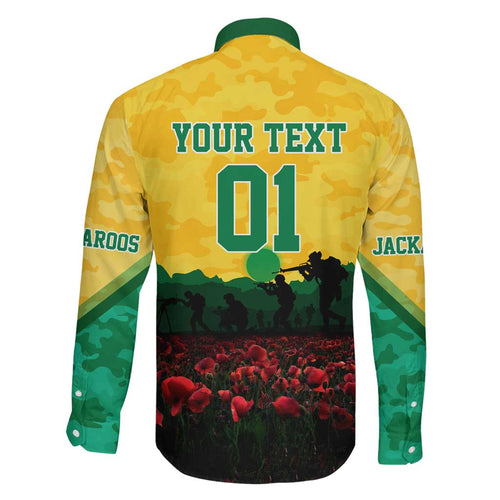 Personalized Australian Jackaroos ANZAC Family Matching Off Shoulder Short Dress and Hawaiian Shirt Poppy Field Soldiers Silhouette Sunset Commemorative Design
