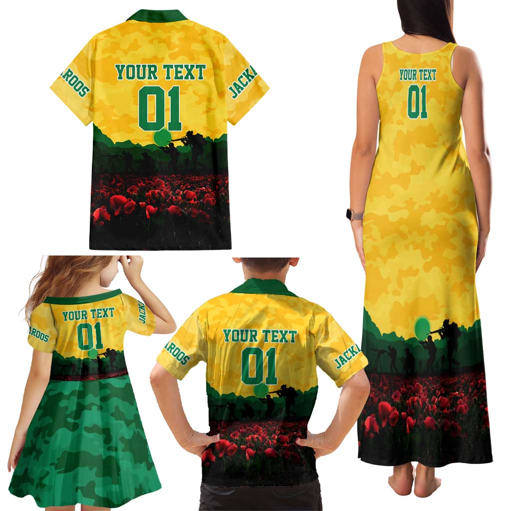 Personalized Australian Jackaroos ANZAC Family Matching Tank Maxi Dress and Hawaiian Shirt Poppy Field Soldiers Silhouette Sunset Commemorative Design