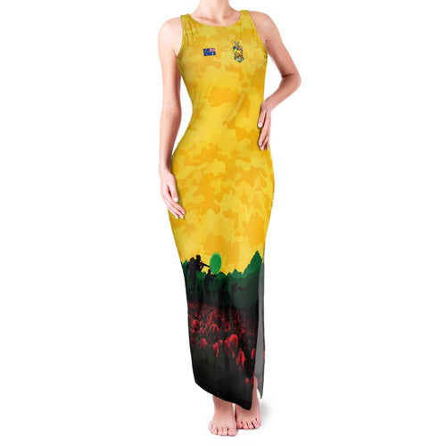 Personalized Australian Jackaroos ANZAC Family Matching Tank Maxi Dress and Hawaiian Shirt Poppy Field Soldiers Silhouette Sunset Commemorative Design