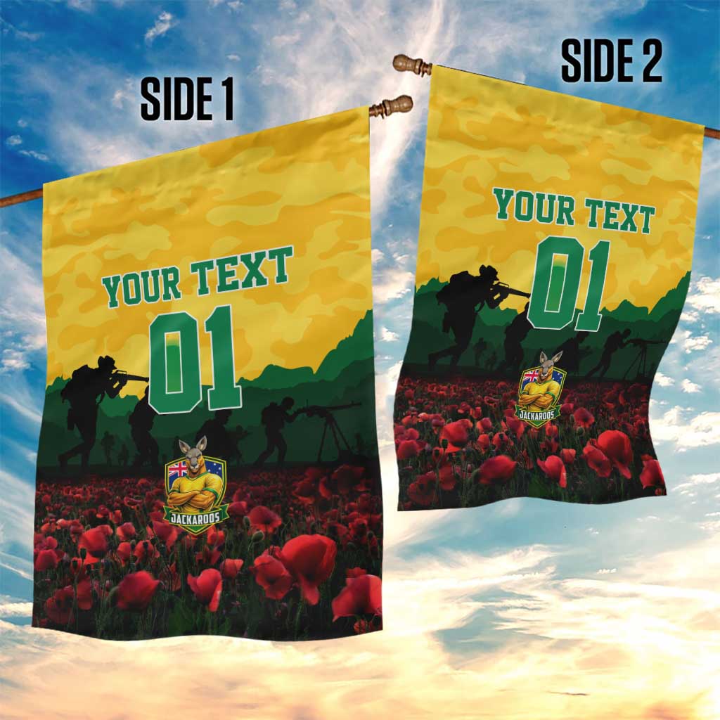 Personalized Australian Jackaroos ANZAC Garden Flag Poppy Field Soldiers Silhouette Sunset Commemorative Design