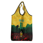Personalized Australian Jackaroos ANZAC Grocery Bag Poppy Field Soldiers Silhouette Sunset Commemorative Design