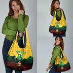 Personalized Australian Jackaroos ANZAC Grocery Bag Poppy Field Soldiers Silhouette Sunset Commemorative Design