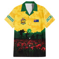 Personalized Australian Jackaroos ANZAC Hawaiian Shirt Poppy Field Soldiers Silhouette Sunset Commemorative Design