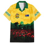 Personalized Australian Jackaroos ANZAC Hawaiian Shirt Poppy Field Soldiers Silhouette Sunset Commemorative Design