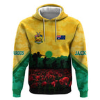 Personalized Australian Jackaroos ANZAC Hoodie Poppy Field Soldiers Silhouette Sunset Commemorative Design
