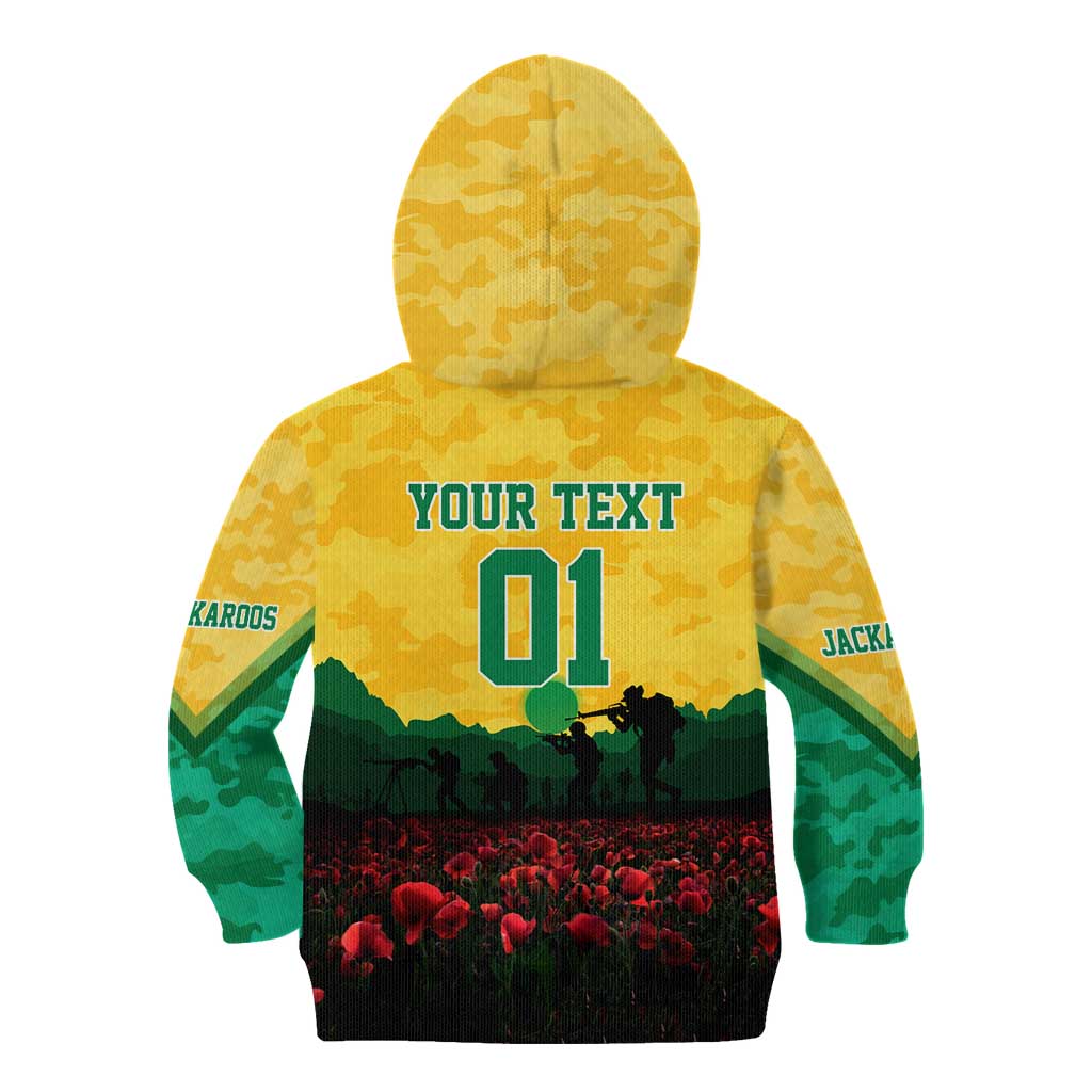 Personalized Australian Jackaroos ANZAC Kid Hoodie Poppy Field Soldiers Silhouette Sunset Commemorative Design