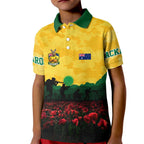 Personalized Australian Jackaroos ANZAC Kid Polo Shirt Poppy Field Soldiers Silhouette Sunset Commemorative Design