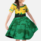 Personalized Australian Jackaroos ANZAC Kid Short Sleeve Dress Poppy Field Soldiers Silhouette Sunset Commemorative Design