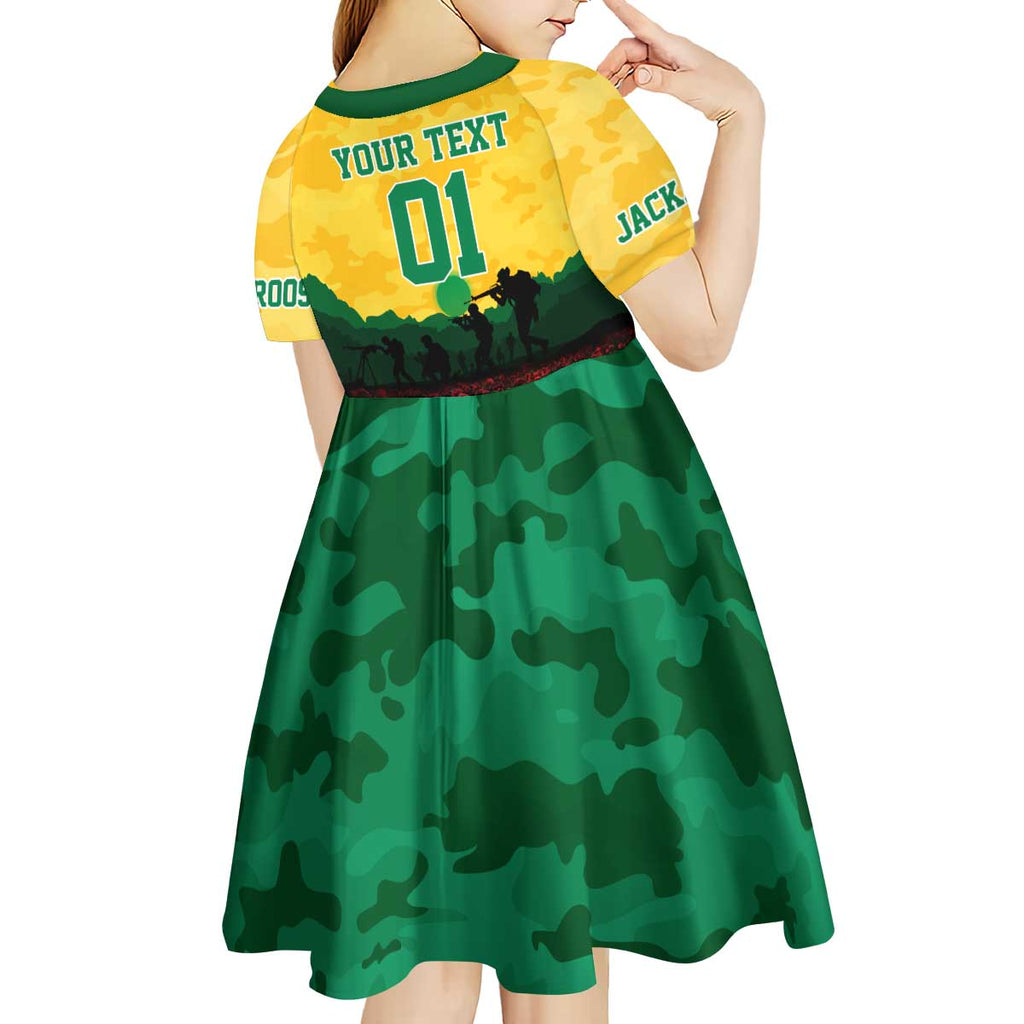 Personalized Australian Jackaroos ANZAC Kid Short Sleeve Dress Poppy Field Soldiers Silhouette Sunset Commemorative Design