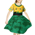 Personalized Australian Jackaroos ANZAC Kid Short Sleeve Dress Poppy Field Soldiers Silhouette Sunset Commemorative Design