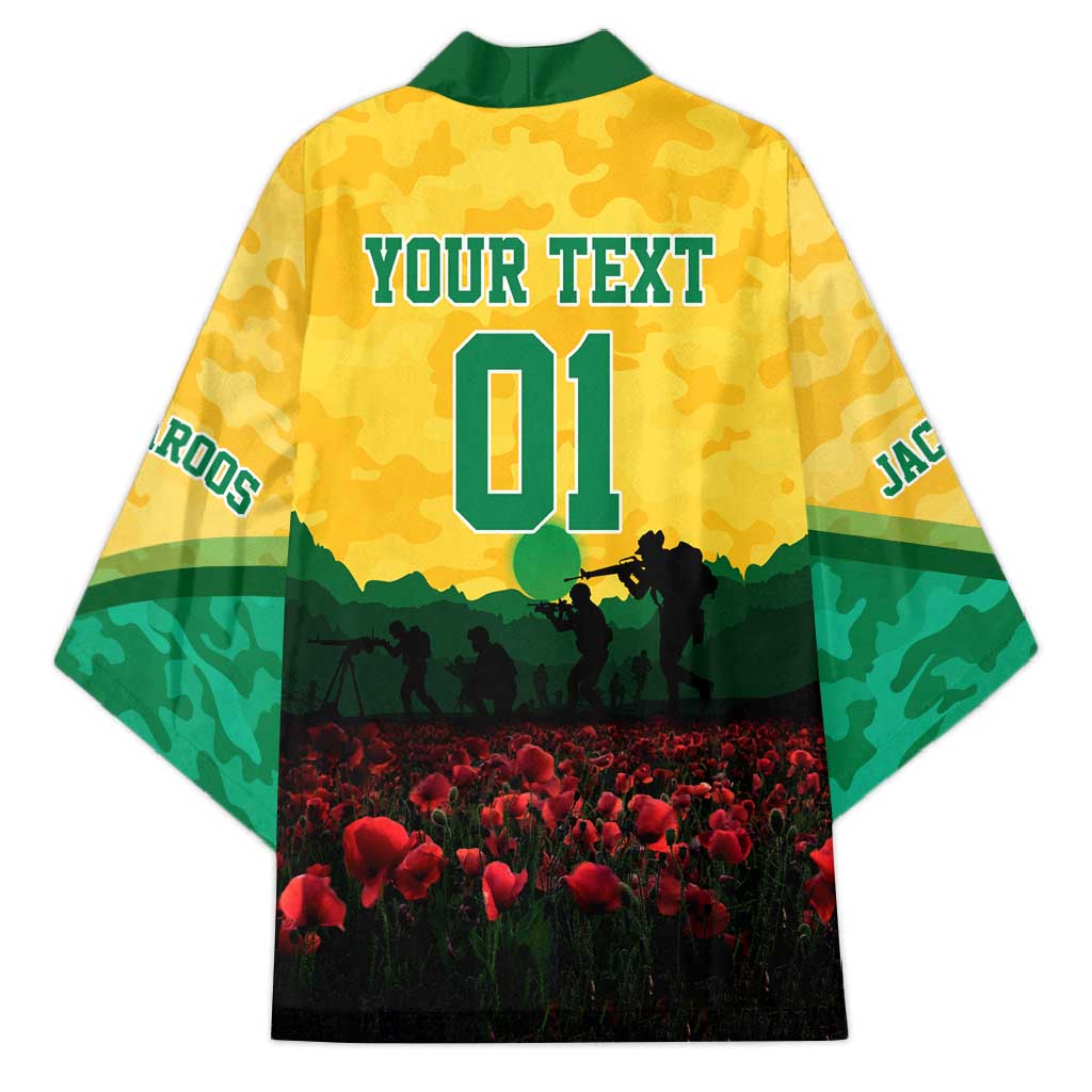 Personalized Australian Jackaroos ANZAC Kimono Poppy Field Soldiers Silhouette Sunset Commemorative Design