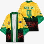 Personalized Australian Jackaroos ANZAC Kimono Poppy Field Soldiers Silhouette Sunset Commemorative Design