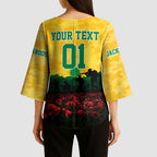 Personalized Australian Jackaroos ANZAC Kimono Sleeve Blouse Poppy Field Soldiers Silhouette Sunset Commemorative Design