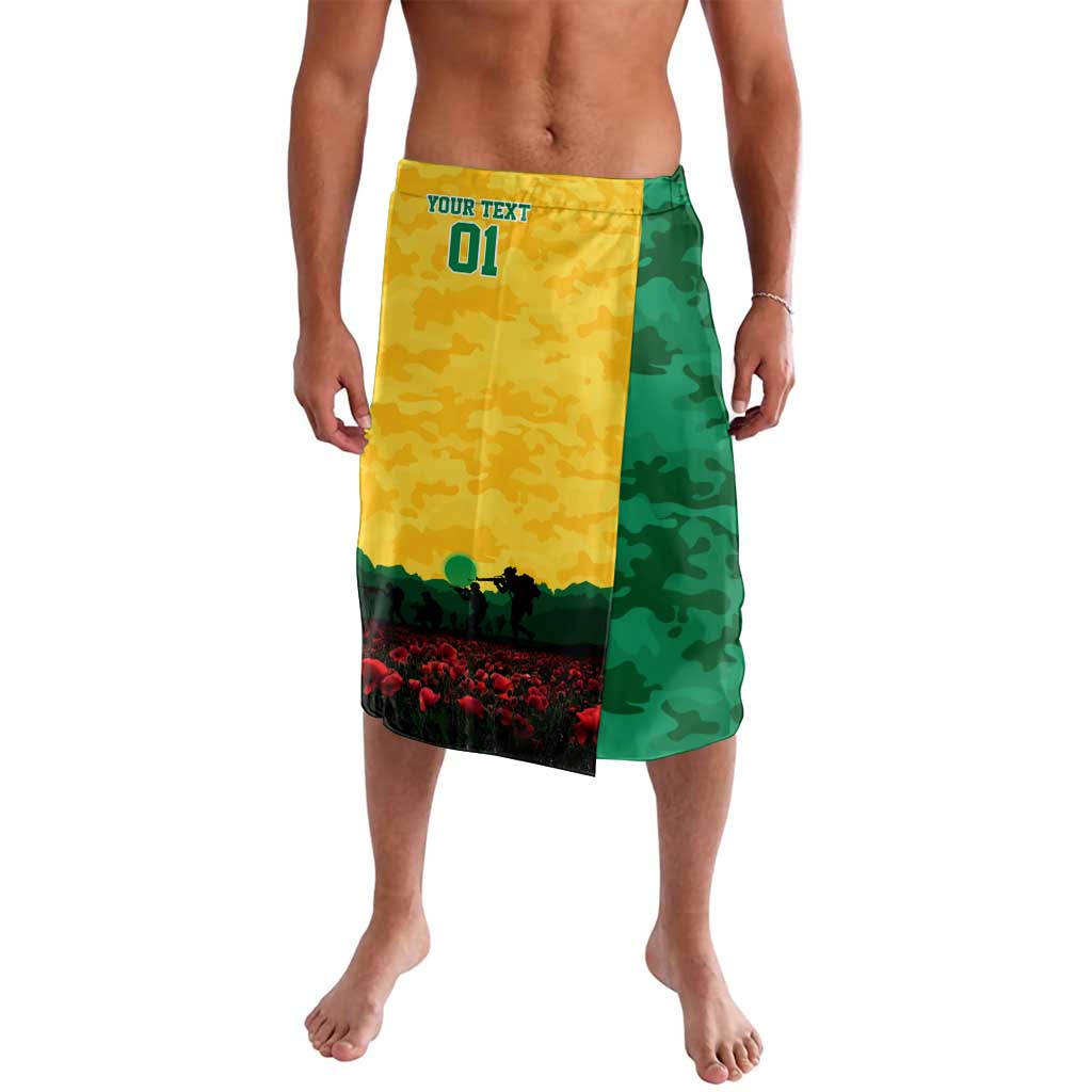 Personalized Australian Jackaroos ANZAC Lavalava Poppy Field Soldiers Silhouette Sunset Commemorative Design