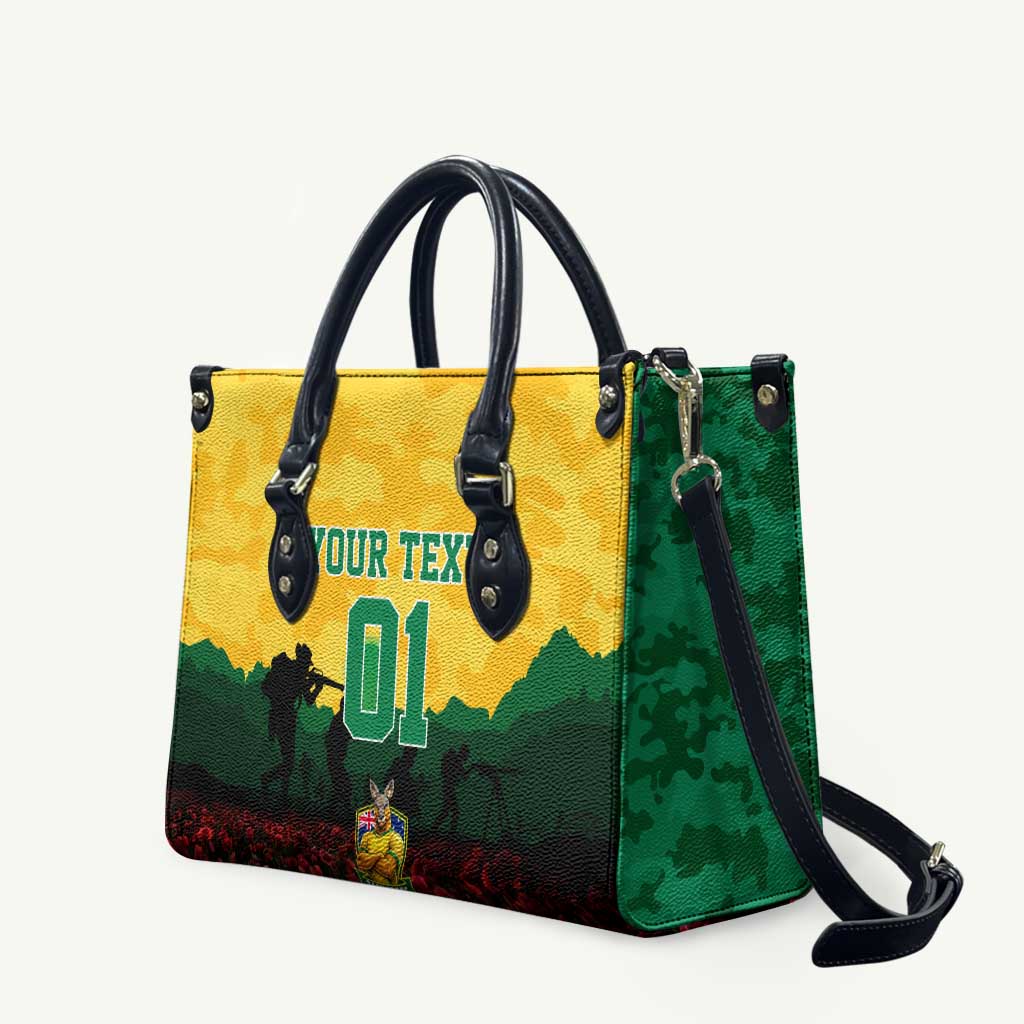 Personalized Australian Jackaroos ANZAC Leather Bag Poppy Field Soldiers Silhouette Sunset Commemorative Design