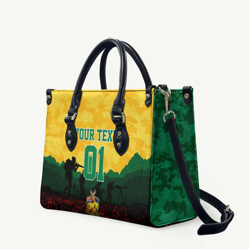Personalized Australian Jackaroos ANZAC Leather Bag Poppy Field Soldiers Silhouette Sunset Commemorative Design