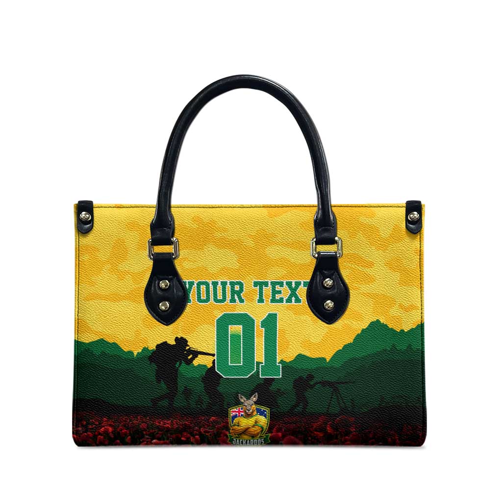 Personalized Australian Jackaroos ANZAC Leather Bag Poppy Field Soldiers Silhouette Sunset Commemorative Design