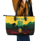 Personalized Australian Jackaroos ANZAC Leather Tote Bag Poppy Field Soldiers Silhouette Sunset Commemorative Design