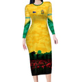 Personalized Australian Jackaroos ANZAC Long Sleeve Bodycon Dress Poppy Field Soldiers Silhouette Sunset Commemorative Design