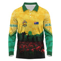 Personalized Australian Jackaroos ANZAC Long Sleeve Polo Shirt Poppy Field Soldiers Silhouette Sunset Commemorative Design