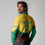 Personalized Australian Jackaroos ANZAC Long Sleeve Polo Shirt Poppy Field Soldiers Silhouette Sunset Commemorative Design