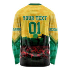 Personalized Australian Jackaroos ANZAC Long Sleeve Shirt Poppy Field Soldiers Silhouette Sunset Commemorative Design