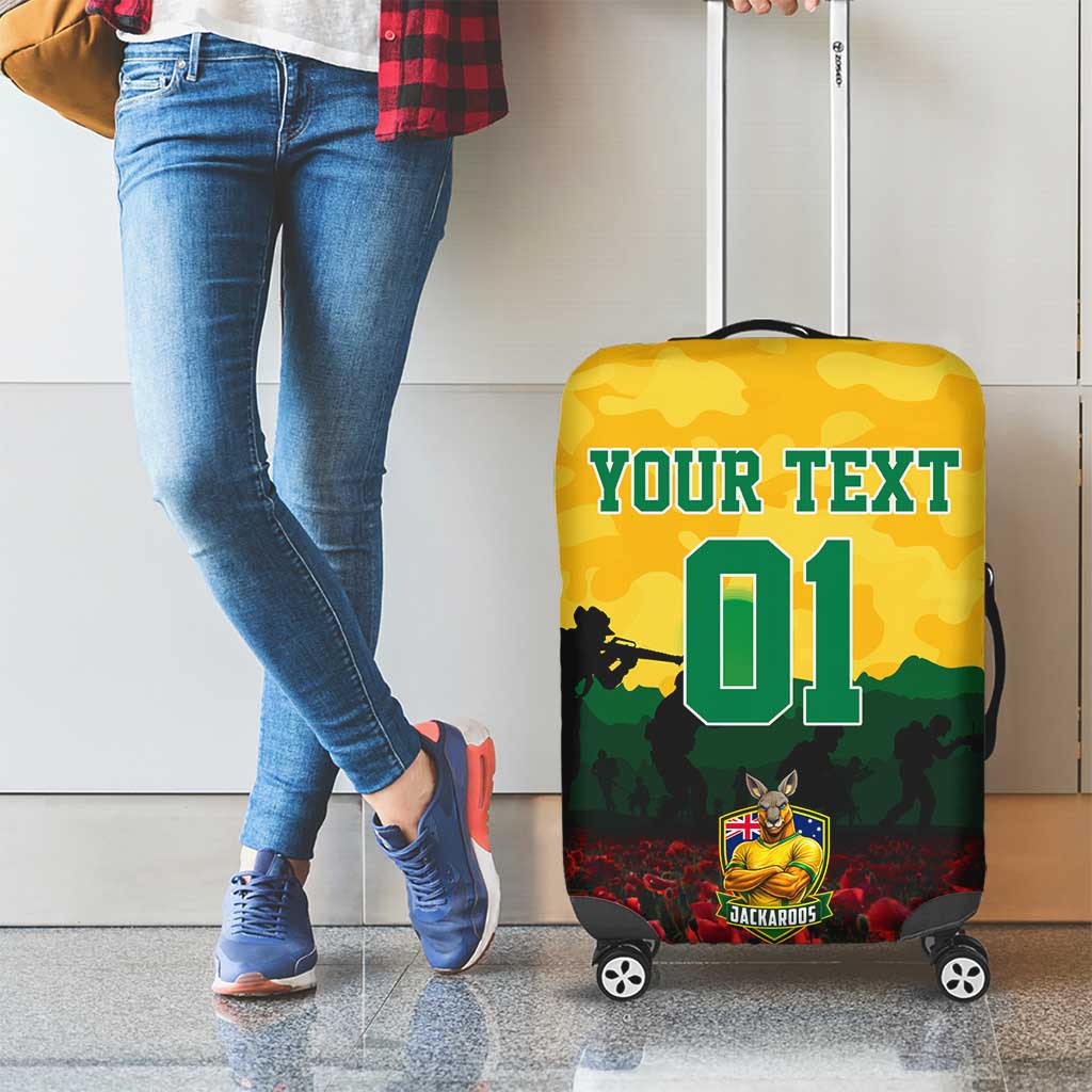 Personalized Australian Jackaroos ANZAC Luggage Cover Poppy Field Soldiers Silhouette Sunset Commemorative Design