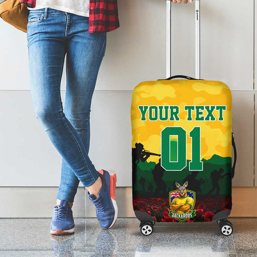 Personalized Australian Jackaroos ANZAC Luggage Cover Poppy Field Soldiers Silhouette Sunset Commemorative Design