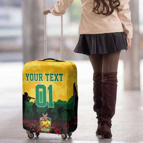 Personalized Australian Jackaroos ANZAC Luggage Cover Poppy Field Soldiers Silhouette Sunset Commemorative Design