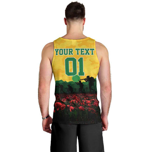 Personalized Australian Jackaroos ANZAC Men Tank Top Poppy Field Soldiers Silhouette Sunset Commemorative Design