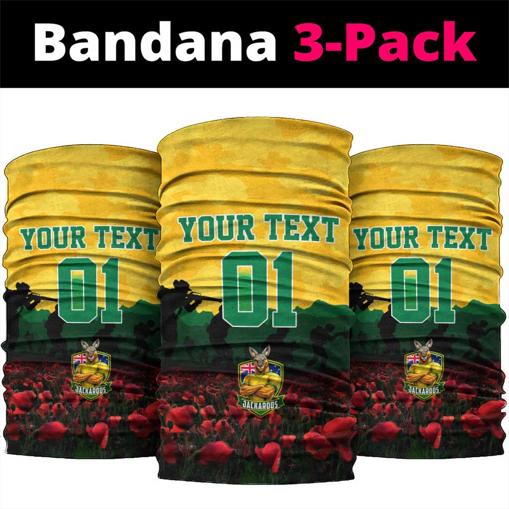 Personalized Australian Jackaroos ANZAC Neck Gaiter Poppy Field Soldiers Silhouette Sunset Commemorative Design