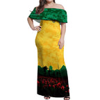 Personalized Australian Jackaroos ANZAC Off Shoulder Maxi Dress Poppy Field Soldiers Silhouette Sunset Commemorative Design