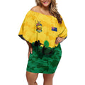 Personalized Australian Jackaroos ANZAC Off Shoulder Short Dress Poppy Field Soldiers Silhouette Sunset Commemorative Design