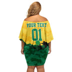 Personalized Australian Jackaroos ANZAC Off Shoulder Short Dress Poppy Field Soldiers Silhouette Sunset Commemorative Design