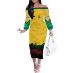 Personalized Australian Jackaroos ANZAC Off The Shoulder Long Sleeve Dress Poppy Field Soldiers Silhouette Sunset Commemorative Design
