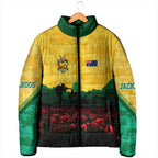 Personalized Australian Jackaroos ANZAC Padded Jacket Poppy Field Soldiers Silhouette Sunset Commemorative Design