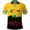 Personalized Australian Jackaroos ANZAC Polo Shirt Poppy Field Soldiers Silhouette Sunset Commemorative Design