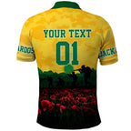 Personalized Australian Jackaroos ANZAC Polo Shirt Poppy Field Soldiers Silhouette Sunset Commemorative Design