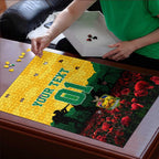 Personalized Australian Jackaroos ANZAC Puzzle Poppy Field Soldiers Silhouette Sunset Commemorative Design