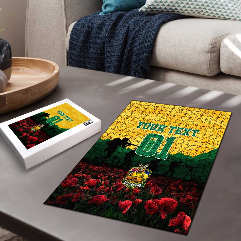 Personalized Australian Jackaroos ANZAC Puzzle Poppy Field Soldiers Silhouette Sunset Commemorative Design