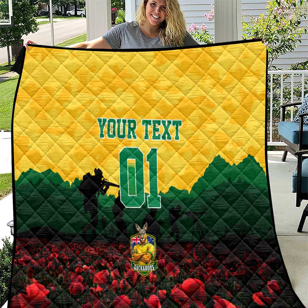Personalized Australian Jackaroos ANZAC Quilt Poppy Field Soldiers Silhouette Sunset Commemorative Design