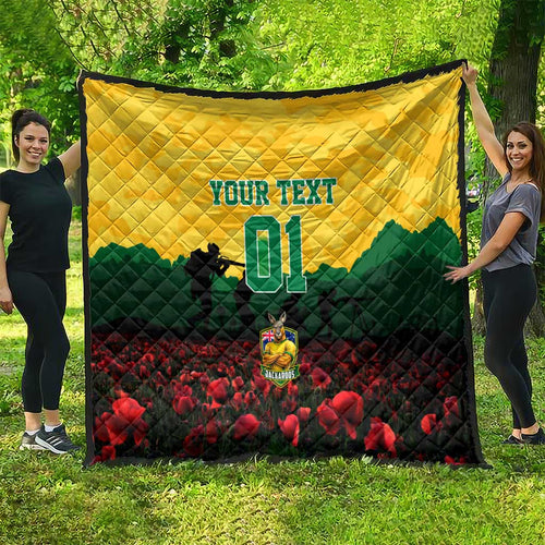 Personalized Australian Jackaroos ANZAC Quilt Poppy Field Soldiers Silhouette Sunset Commemorative Design