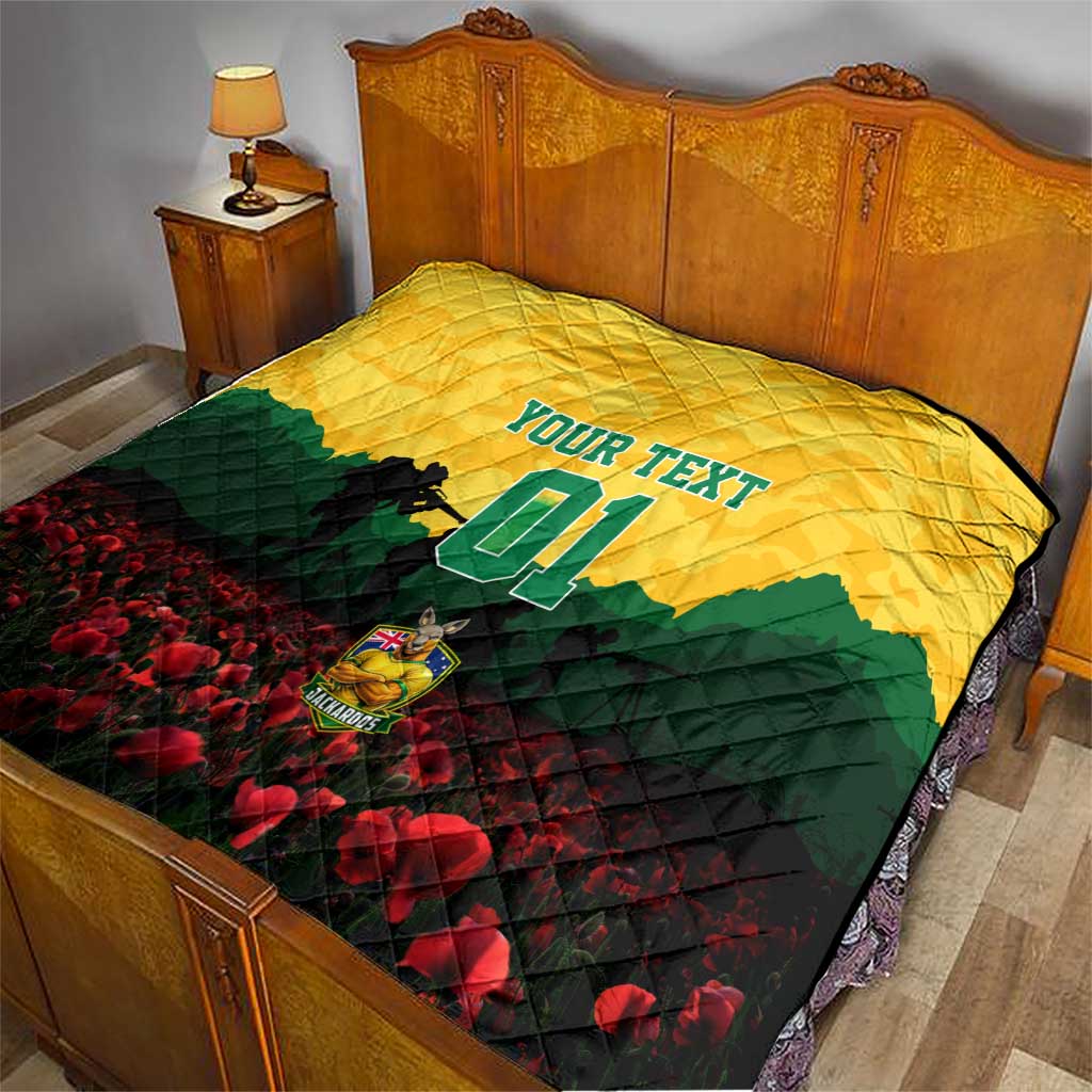 Personalized Australian Jackaroos ANZAC Quilt Poppy Field Soldiers Silhouette Sunset Commemorative Design