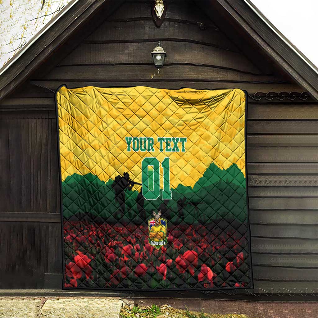 Personalized Australian Jackaroos ANZAC Quilt Poppy Field Soldiers Silhouette Sunset Commemorative Design