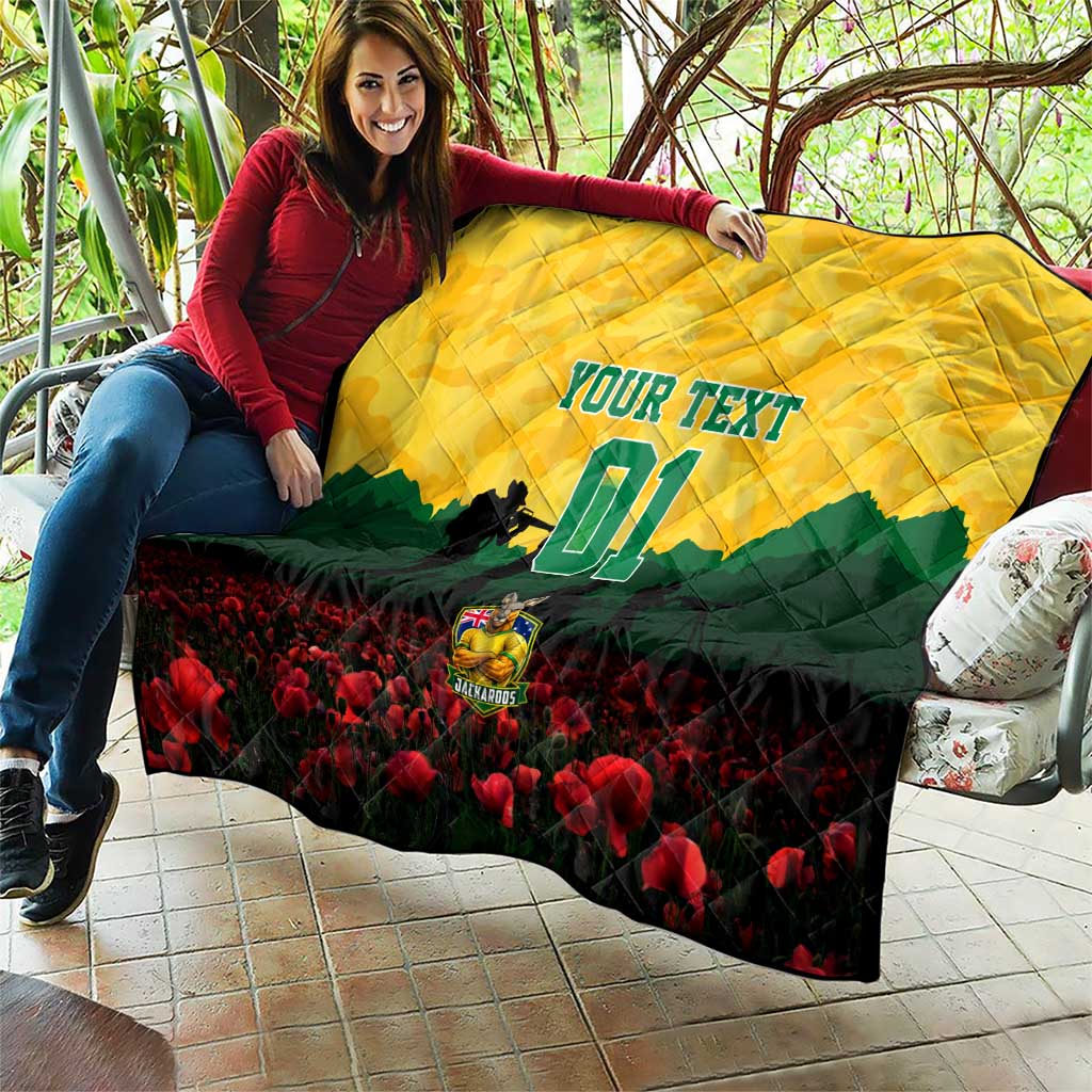 Personalized Australian Jackaroos ANZAC Quilt Poppy Field Soldiers Silhouette Sunset Commemorative Design
